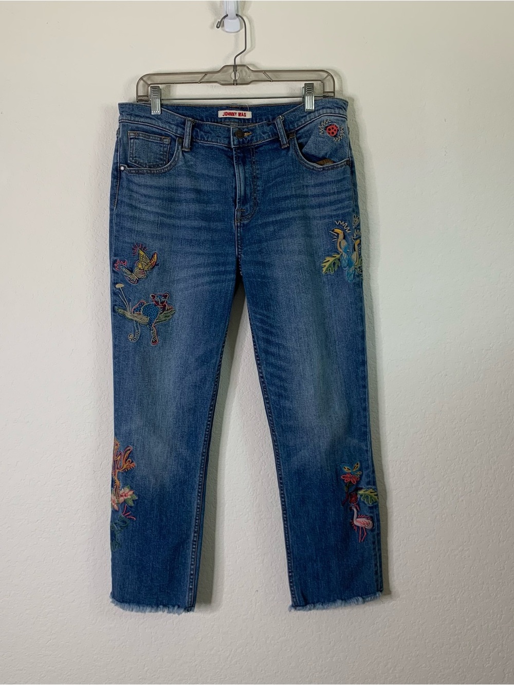 Johnny was Womens the cropped boyfriend embroidered mid rise jeans 29